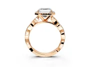 Halo Engagement Ring Setting for Asscher Cut Center with Pave and Plain Twist Band and Prong Head in Rose Gold