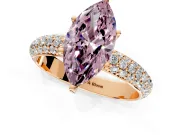 Solitaire Engagement Ring Setting for Fancy Pink Marquise Center with Domed Multi-Row Pave Band and Prong Head in Rose Gold