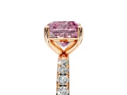 Solitaire Engagement Ring Setting for Fancy Pink Cushion Cut Center with Micro Pave Band and Prong Head in Rose Gold