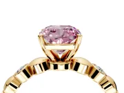 Solitaire Engagement Ring Setting for Fancy Pink Cushion Cut Center with Beaded Bezel Station Band and Prong Head in Yellow Gold