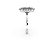 Halo Engagement Ring Setting for Fancy Pink Emerald Cut Center with Milgrain Bezel Rim, Plain Band and Prong Head in Sterling Silver