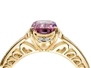 Floral Engagement Ring Setting for Fancy Pink Emerald Cut Center with Four Accent Clusters and Prong Head in Yellow Gold