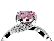 Solitaire Engagement Ring Setting for Fancy Pink Cushion Cut Center with Narrow Twist Pave Band and Prong Head in White Gold