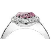 Halo Engagement Ring Setting for Fancy Pink Heart-Shaped Center with Plain Tapered Band and Prong Head in White Gold