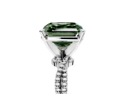 Solitaire Engagement Ring Setting for Fancy Green Asscher Cut Center with Twist Band and Bead Prong Head in Platinum