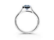Solitaire Engagement Ring Setting for Fancy Blue Emerald Cut Center with V Split Shank and Bezel Head in Platinum