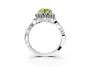 Halo Engagement Ring Setting for Fancy Yellow Round Cut Center with Leaf Motif Split Shank and Prong Head in Platinum