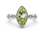 Milgrain Bezel Engagement Ring Setting for Fancy Yellow Marquise Center with Marquise Stations and Bezel Head in Sterling Silver