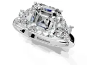 Floral Engagement Ring Setting for Asscher Cut Center with Marquise Cluster Shoulders and Prong Head in Sterling Silver