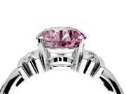 Solitaire Engagement Ring Setting for Fancy Pink Round Cut Center with Grooved Bar Accent Band and Prong Head in Platinum