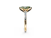 Baguette Engagement Ring Setting for Fancy Green Marquise Center with Alternating Bar-Set Band and Prong Head in Yellow Gold