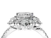 Floral Halo Engagement Ring Setting for Princess Cut Center with Pave Accents and Prong Head in Sterling Silver