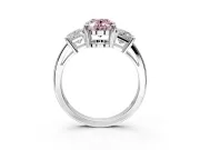 3 Stone Engagement Ring Setting for Fancy Pink Oval Center with Matching Side Accents and Prong Head in White Gold