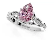 Solitaire Engagement Ring Setting for Fancy Pink Pear-Shaped Center with Marquise and Bezel Accents and Prong Head in White Gold