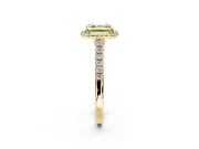 Halo Engagement Ring Setting for Fancy Yellow Asscher Cut Center with Narrowing Pave Band and Prong Head in Yellow Gold