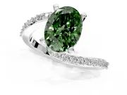 Solitaire Engagement Ring Setting for Fancy Green Oval Center with Pave Bypass Swirl Band and Prong Head in Platinum