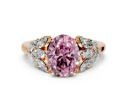 Leaf Cluster Engagement Ring Setting for Fancy Pink Oval Center with Marquise Accents and Prong Head in Rose Gold