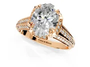 Solitaire Engagement Ring Setting for Oval Center with Accented Split Shank and Prong Head in Rose Gold