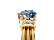 Solitaire Engagement Ring Setting for Fancy Blue Heart-Shaped Center with Grooved Bar Accent Band and Prong Head in Yellow Gold