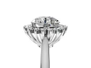 Starburst Halo Engagement Ring Setting for Round Cut Center with Thin Round-Wire Band and Prong Head in Platinum
