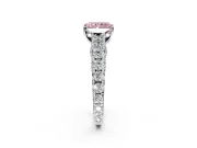 Solitaire Engagement Ring Setting for Fancy Pink Radiant Cut Center with Pave Cathedral Shoulders and Prong Head in Platinum