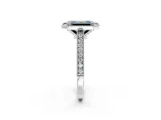 Halo Engagement Ring Setting for Fancy Blue Emerald Cut Center with Milgrain Pave Band and Bezel Head in Platinum
