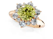 Small-Accent Cluster Halo Engagement Ring Setting for Fancy Yellow Round Cut Center with Plain Band and Prong Head in Rose Gold