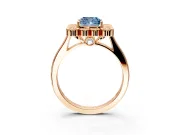 Cluster Halo Engagement Ring Setting for Fancy Blue Cushion Cut Center with Milgrain Bezel Accents and Prong Head in Rose Gold