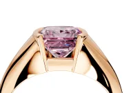 Tension Engagement Ring Setting for Fancy Pink Princess Cut Center with Wide Tapered Band and Tension Head in Rose Gold