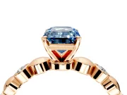 Solitaire Engagement Ring Setting for Fancy Blue Emerald Cut Center with Beaded Bezel Station Band and Prong Head in Rose Gold