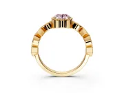 Milgrain Bezel Engagement Ring Setting for Fancy Pink Oval Center with Marquise Stations and Bezel Head in Yellow Gold