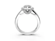 Solitaire Engagement Ring Setting for Radiant Cut Center with Wide Band, Pave Collar and Prong Head in Platinum