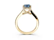 Solitaire Engagement Ring Setting for Fancy Blue Round Cut Center with Widening Pave Band and Claw Prong Head in Yellow Gold