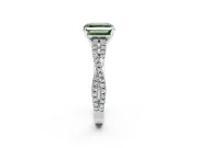 Solitaire Engagement Ring Setting for Fancy Green Asscher Cut Center with Twisted Pave Split Shank and Prong Head in Platinum