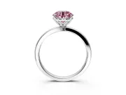Solitaire Engagement Ring Setting for Fancy Pink Round Cut Center with Thin Rounded Plain Band and Prong Head in White Gold