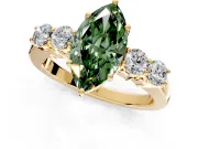 5 Stone Engagement Ring Setting for Fancy Green Marquise Center with Equal Close-Set Accents and Prong Head in Yellow Gold