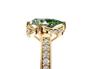 Floral Engagement Ring Setting for Fancy Green Pear-Shaped Center with Four Accent Clusters and Prong Head in Yellow Gold