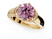 Solitaire Engagement Ring Setting for Fancy Pink Round Cut Center with Wide Band, Pave Collar and Prong Head in Yellow Gold