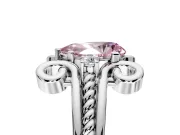 Solitaire Engagement Ring Setting for Fancy Pink Pear-Shaped Center with Twisted Band and Scroll Prong Head in Platinum