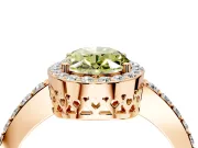 Halo Engagement Ring Setting for Fancy Yellow Oval Center with Heart-Shaped Openwork, Pave Band and Prong Head in Rose Gold