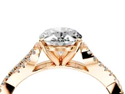 Solitaire Engagement Ring Setting for Oval Center with Twisted Pave Split Shank and Prong Head in Rose Gold
