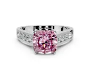 Solitaire Engagement Ring Setting for Fancy Pink Cushion Cut Center with Round Cut Channel Band and Prong Head in White Gold