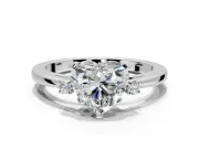 3 Stone Engagement Ring Setting for Heart-Shaped Center with Low-Set Round Cut Accents and Prong Head in Sterling Silver