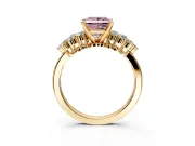 Cluster Engagement Ring Setting for Fancy Pink Princess Cut Center with 2-Row Shoulder Clusters and Prong Head in Yellow Gold