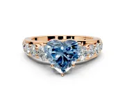 Solitaire Engagement Ring Setting for Fancy Blue Heart-Shaped Center with Graduated Shared Prongs and Prong Head in Rose Gold