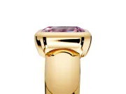 Solitaire Engagement Ring Setting for Fancy Pink Emerald Cut Center with Wide Band and Bezel Head in Yellow Gold