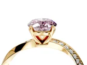 Side Accent Engagement Ring Setting for Fancy Pink Oval Center with Accent Shoulders and Prong Head in Yellow Gold