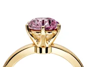 Solitaire Engagement Ring Setting for Fancy Pink Round Cut Center with Plain Band and Tulip Prong Head in Yellow Gold