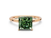 Solitaire Engagement Ring Setting for Fancy Green Princess Cut Center with Plain Band, Open Basket and Prong Head in Rose Gold