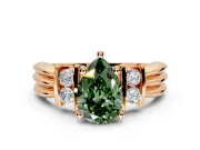 Solitaire Engagement Ring Setting for Fancy Green Pear-Shaped Center with Grooved Bar Accent Band and Prong Head in Rose Gold